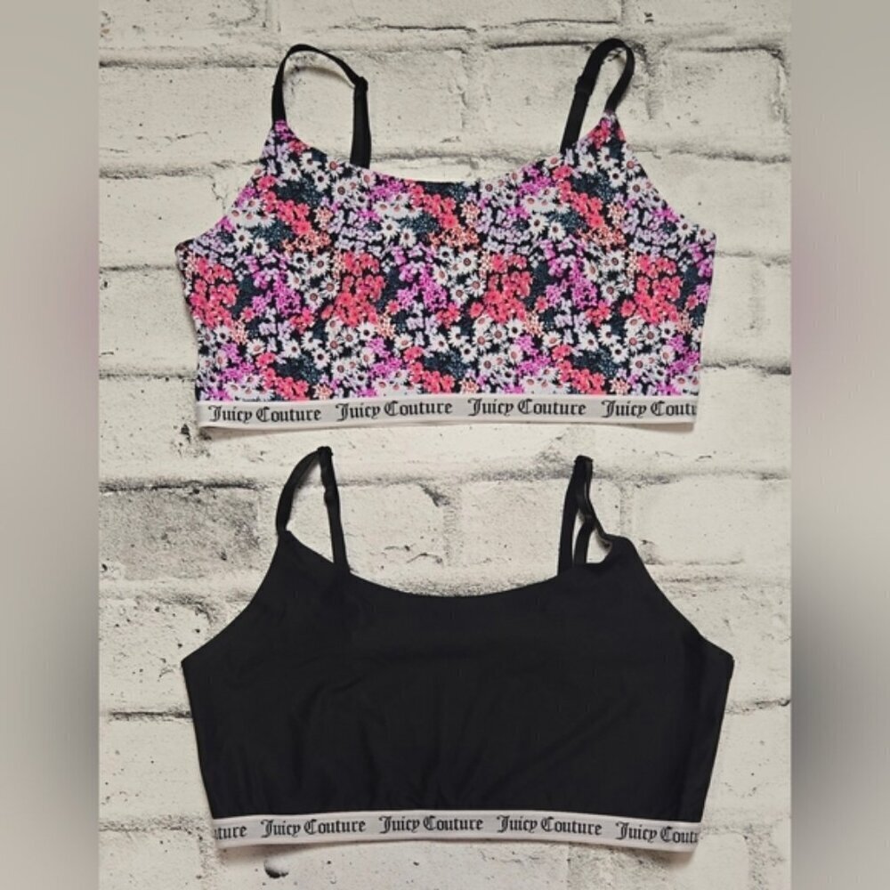 Juicy Couture Bralette Set XL Black Floral Wireless Bras 2 Pack